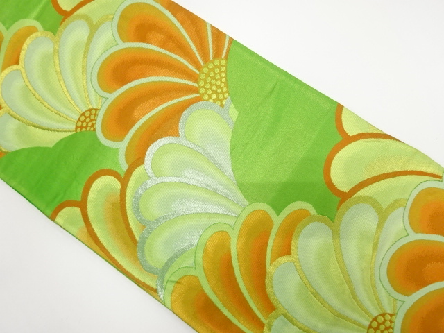 JAPANESE KIMONO / ANTIQUE FUKURO OBI / SILK / WOVEN KIKU